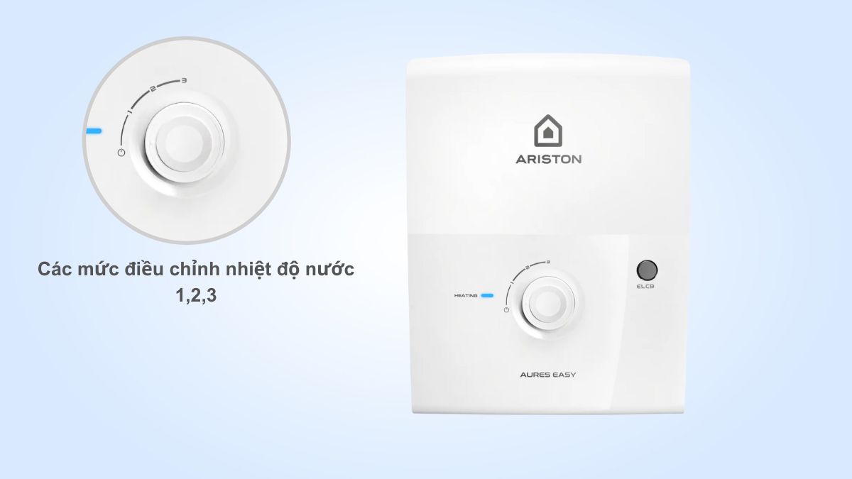 3 mức chỉnh nhiệt độ nước của máy nước nóng Ariston Aures Easy 3.5