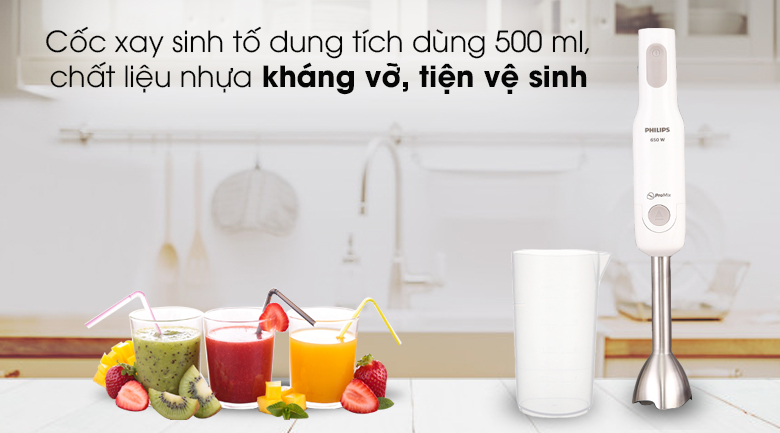 Máy xay sinh tố cầm tay Philips HR2537 - Cốc xay sinh tố dùng thực tế 500 ml