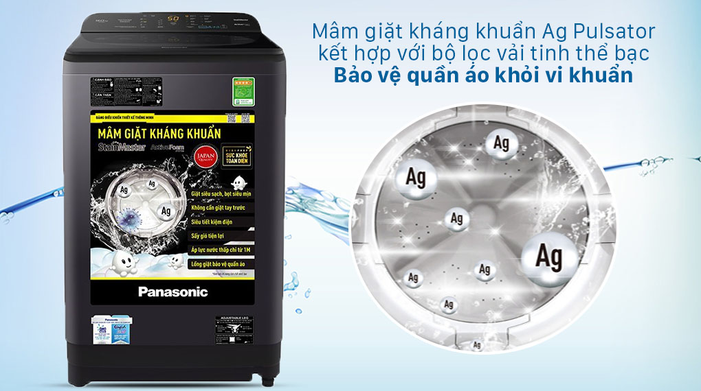 Máy giặt Panasonic 8.5 Kg NA-F85A9BRV - Mâm giặt kháng khuẩn Ag Pulsator kết hợp với bộ lọc vải tinh thể bạc kích thước lớn Big Ag Lint Filter giúp bảo vệ quần áo khỏi vi khuẩn