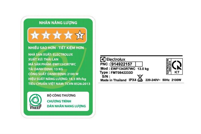 Hình ảnh sản phẩm - [EWF1343R7WC] Máy giặt Electrolux UltimateCare 700 Inverter 13kg