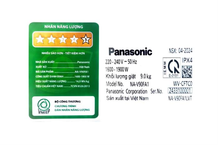 Hình ảnh sản phẩm - [NA-V90FA1LVT] Máy giặt Panasonic Inverter 9 kg