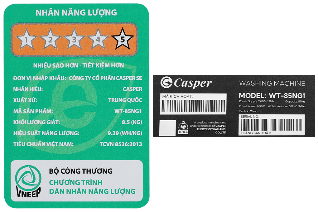 Hình ảnh sản phẩm - [WT-85NG1] Máy giặt Casper 8.5 kg
