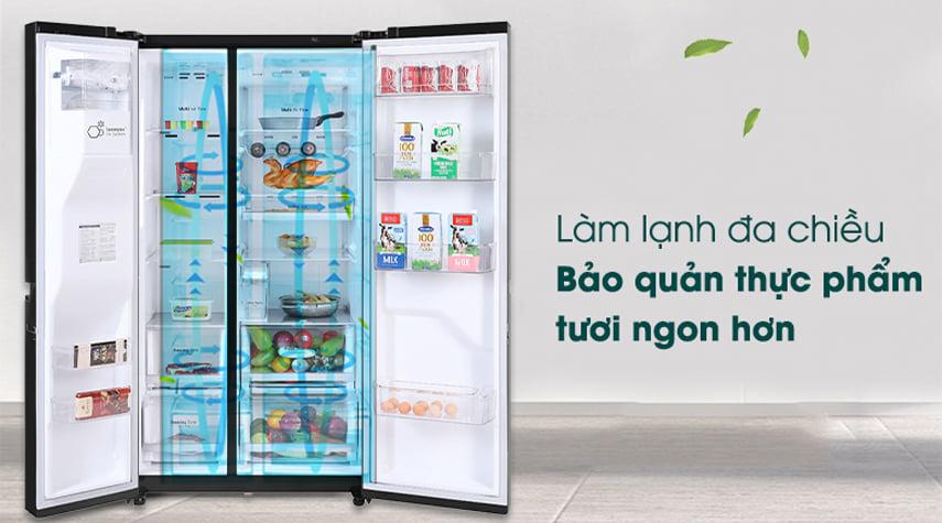 Làm lạnh đa chiều giúp thực phẩm được làm lạnh đều, không bị đóng tuyết