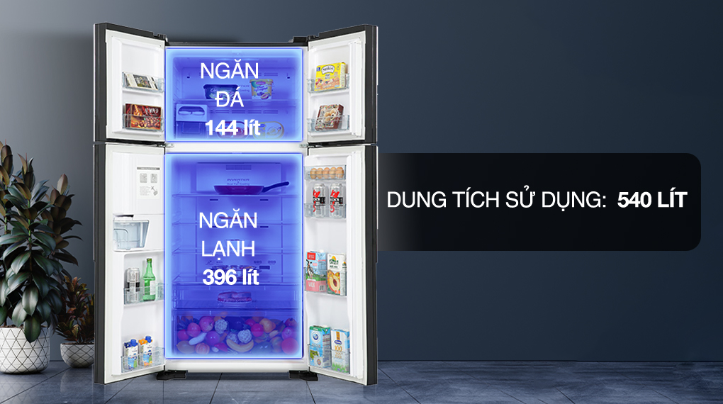 Tủ lạnh Hitachi Inverter 540 lít R-FW690PGV7 GBK - Ngăn đá và ngăn lạnh