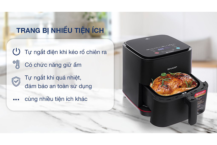 Hình ảnh sản phẩm - [KF-AF70EV-BK] Nồi Chiên Không Dầu Sharp 7.0 Lít