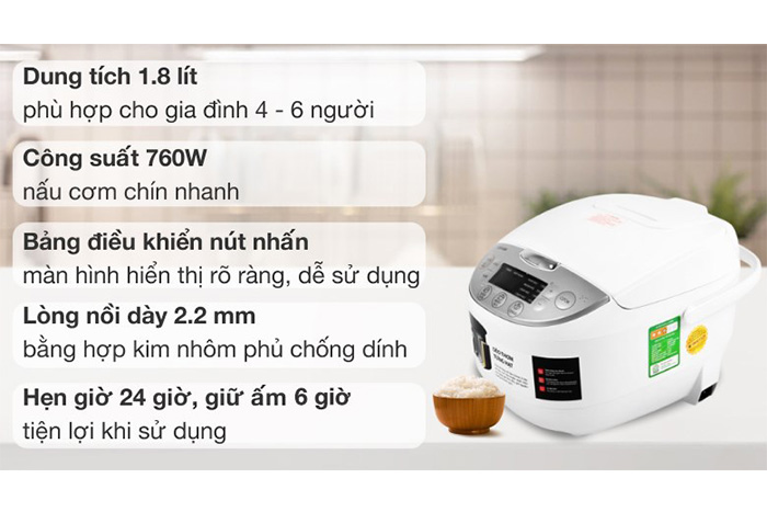 Hình ảnh sản phẩm - [RC-18DH2PV(W)] Nồi Cơm Điện Tử Toshiba 1.8 Lít
