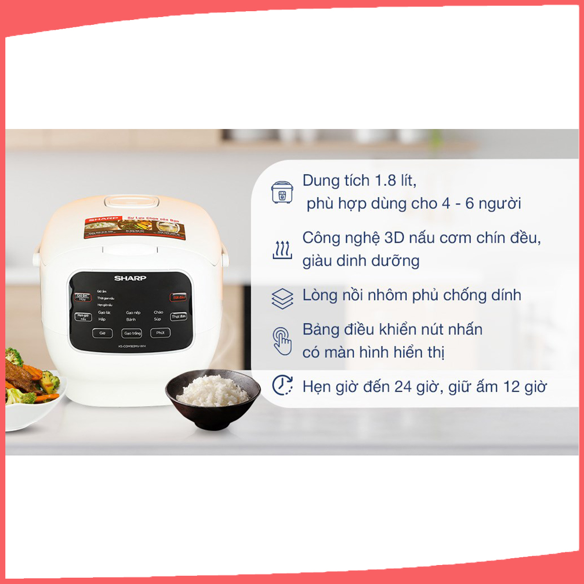 Hình ảnh sản phẩm - [KS-COM183MV-WH] Nồi Cơm Điện Tử Sharp 1.8 Lít