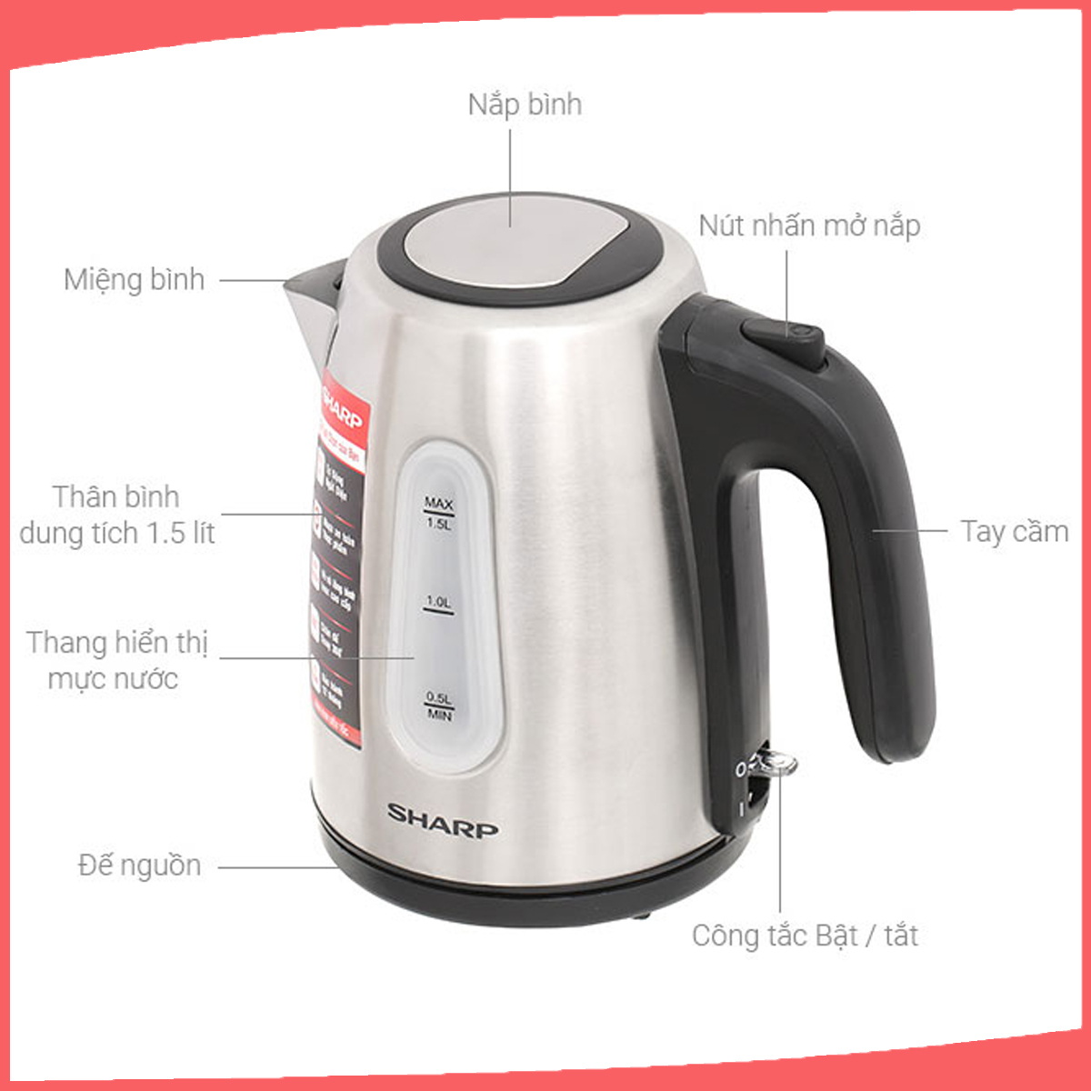 Hình ảnh sản phẩm - [EKJ-15EVS-ST] Bình đun siêu tốc Sharp 1.5 lít