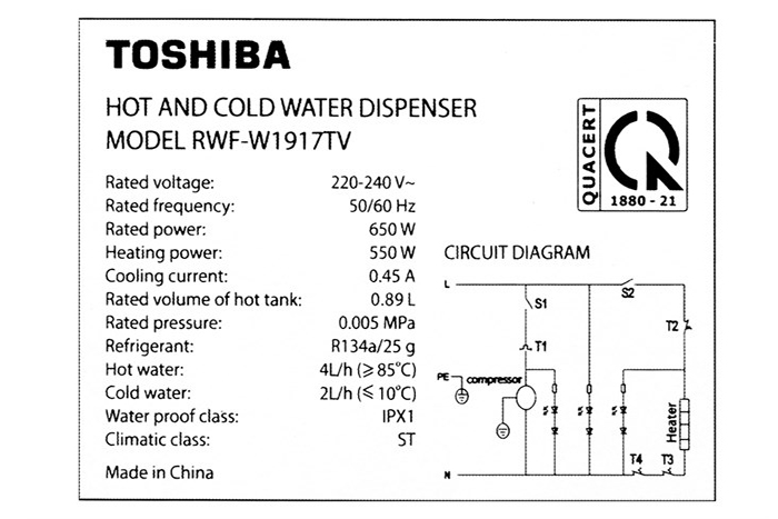 Hình ảnh sản phẩm - [ RWF-W1917TV ] Máy Nước Nóng Lạnh Toshiba