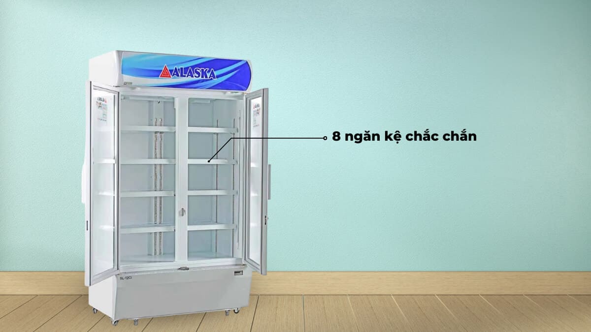 Tủ được trang bị đến 8 ngăn kệ chứa cực kỳ chắc chắn