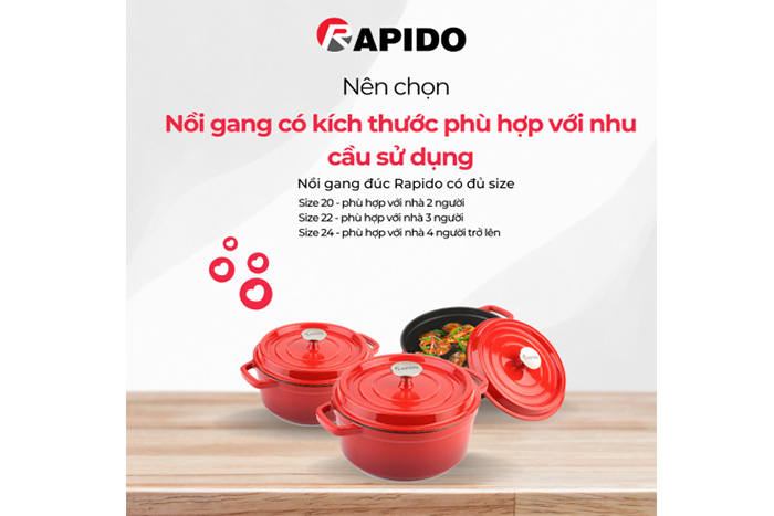Hình ảnh sản phẩm - [RK24-RD] Nồi Gang Đúc Chống Dính Rapido 24cm
