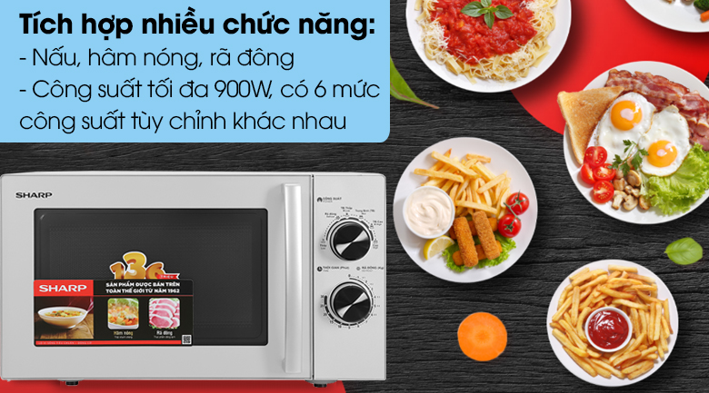 Lò vi sóng Sharp R-32A2VN-S 23 lít xám - Chức năng nấu, hâm nóng, rã đông, công suất tối đa lên đến 900W