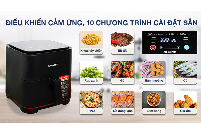 Hình ảnh sản phẩm - [KF-AF70EV-BK] Nồi Chiên Không Dầu Sharp 7.0 Lít