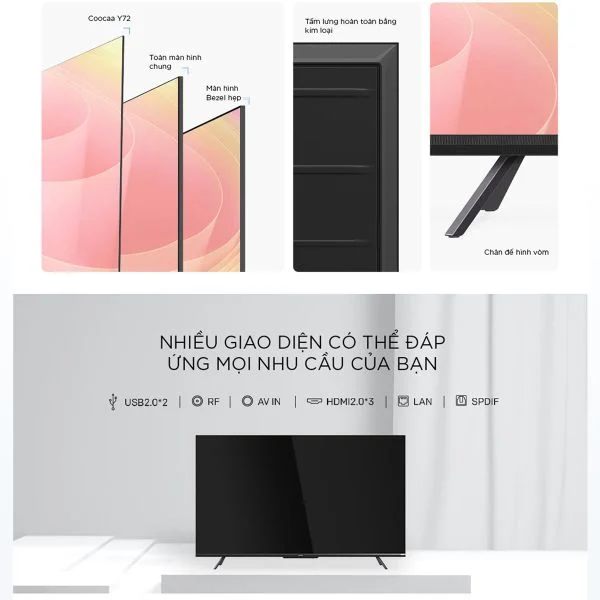 Tivi Coocaa 55Y72 là một chiếc TV đa năng với nhiều cổng kết nối