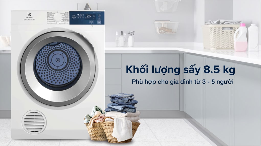 Máy sấy thông hơi Electrolux 8.5 kg EDS854J3WB - Khối lượng sấy 8.5 kg