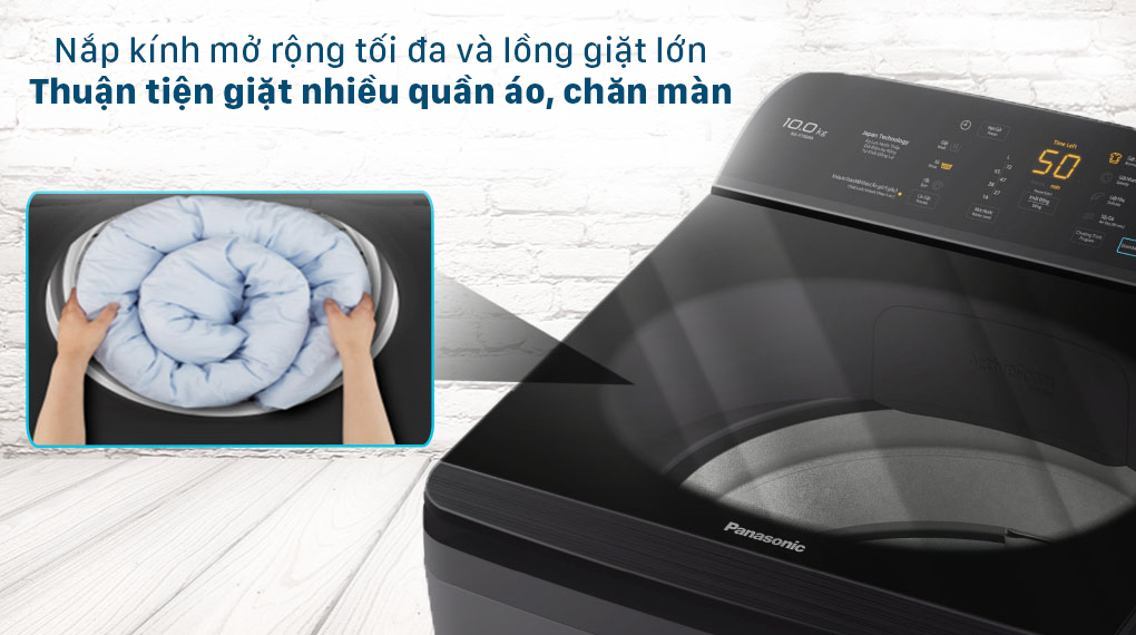 Máy giặt Panasonic 8.5 Kg NA-F85A9BRV - Nắp máy kính cường lực bền bỉ và lồng giặt cỡ lớn thuận tiện giặt đồ kích thước lớn