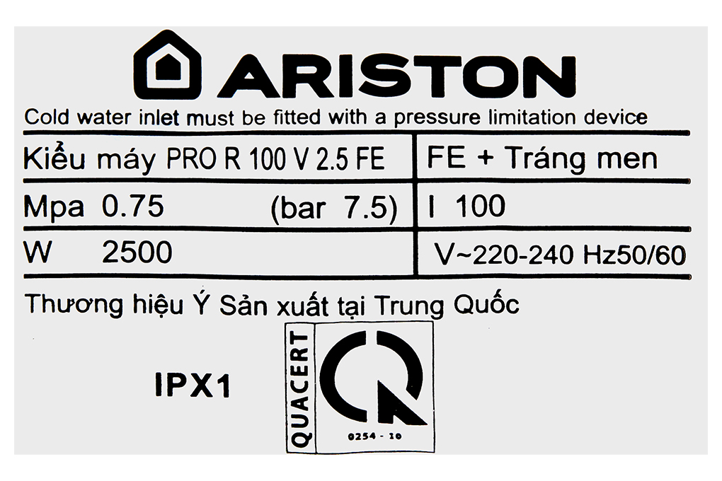 Hình ảnh sản phẩm - [PRO R 100 V 2.5 FE] Máy Nước Nóng Gián Tiếp Ariston 100 Lít