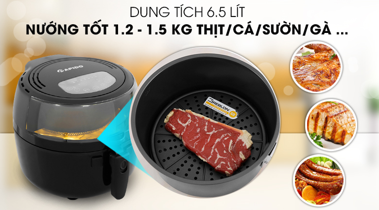 Dung tích lớn - Nồi chiên không dầu Rapido RAF6.5D 6.5 lít