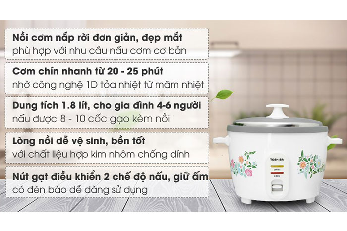 Hình ảnh sản phẩm - [RC-18MH1PV(F)] Nồi Cơm Điện Toshiba 1.8 Lít