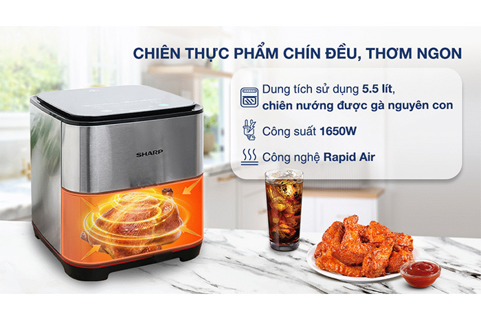 Hình ảnh sản phẩm - [KF-AF70EV-ST] Nồi Chiên Không Dầu Sharp 7 Lít