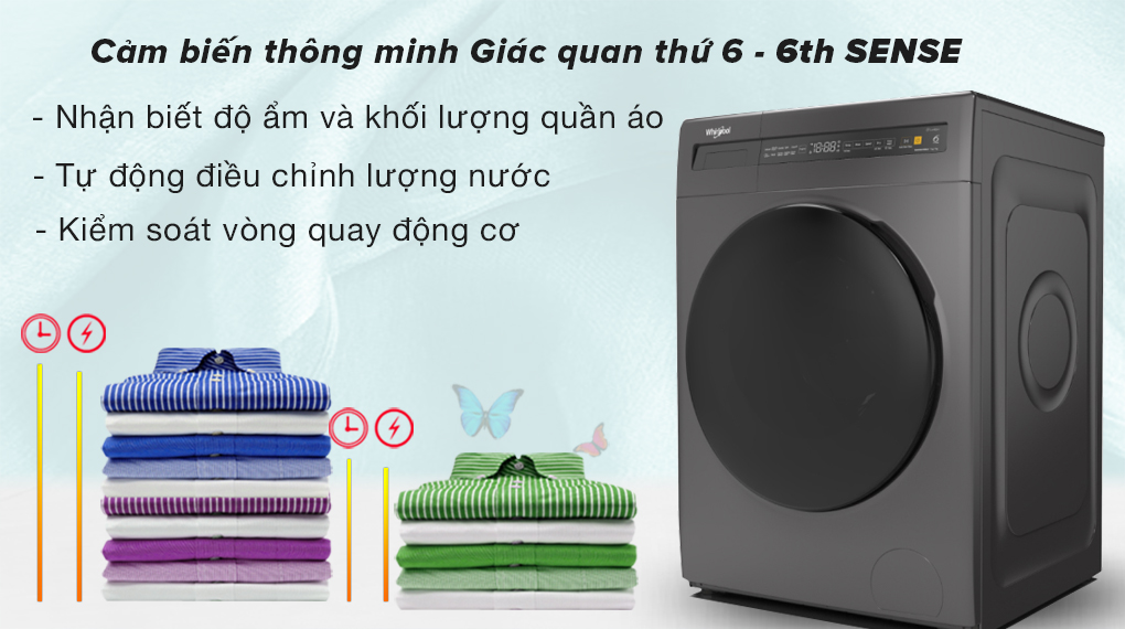 công nghệ Cảm biến thông minh Giác quan thứ 6 - 6th SENSE-Máy giặt sấy Whirlpool WWEB95702FG