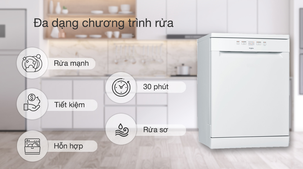 Máy rửa chén độc lập Whirlpool WFE 2B19 - Đa dạng chương trình rửa