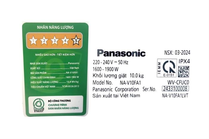 Hình ảnh sản phẩm - [NA-V10FA1LVT] Máy giặt Panasonic Inverter 10 kg