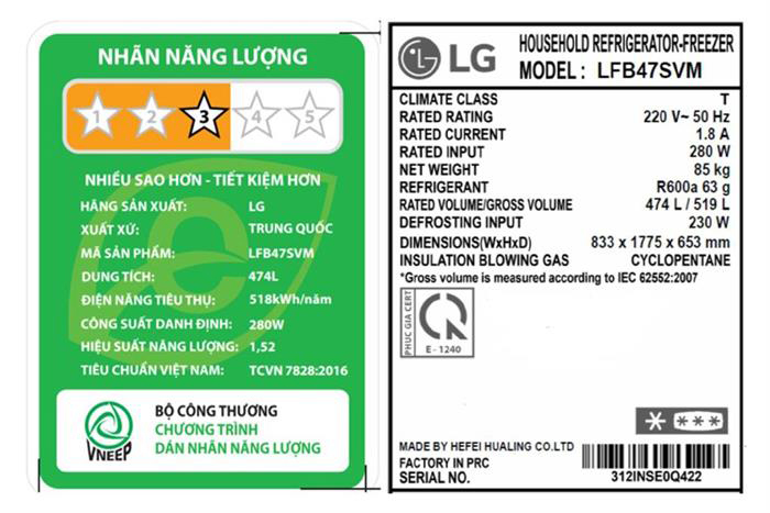 Hình ảnh sản phẩm - [LFB47SVM] Tủ Lạnh LG Multi Door Inverter 474 Lít
