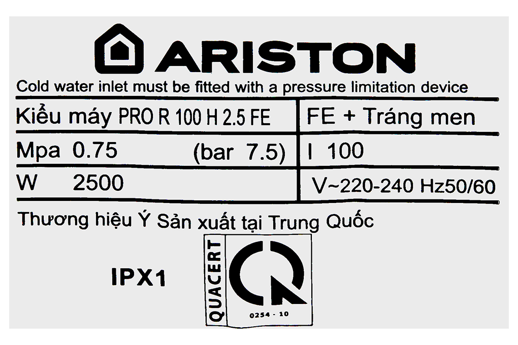 Hình ảnh sản phẩm - [PRO R 100 H 2.5 FE] Máy nước nóng gián tiếp Ariston 100 lít