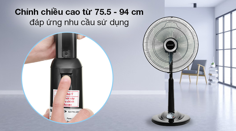 Quạt lửng Sharp PJ-L40RV-DG - Thay đổi chiều cao dễ dàng để phù hợp với từng hoàn cảnh sử dụng khác nhau