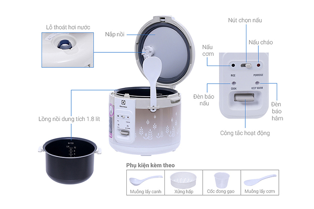 Hình ảnh sản phẩm - [ERC3405] Nồi cơm điện Electrolux 1.8 lít 