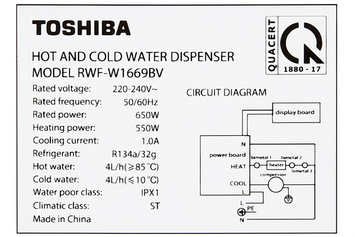 Hình ảnh sản phẩm - [ RWF-W1669BV(K1) ] Máy Nước Nóng Lạnh Toshiba