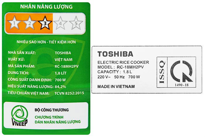 Hình ảnh sản phẩm - [RC-18MH2PV(F)] Nồi Cơm Điện Toshiba 1.8 Lít