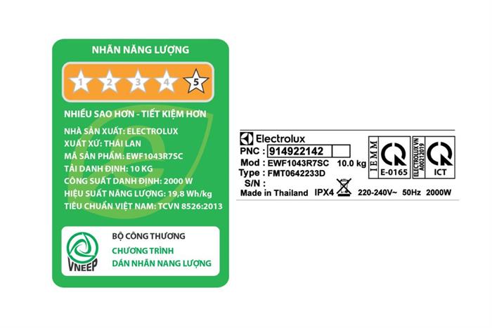 Hình ảnh sản phẩm - [EWF1043R7SC] Máy giặt Electrolux UltimateCare 700 Inverter 10kg