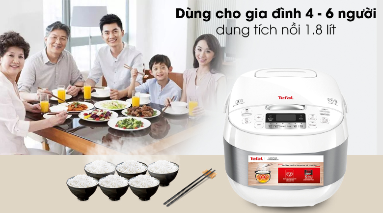 Dung tích 1.8 lít - Nồi cơm điện tử Tefal 1.8 lít RK752168