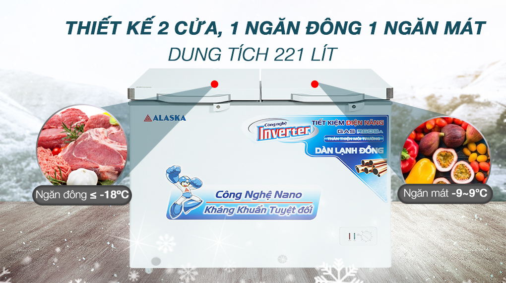 Tủ đông Alaska Inverter 221 lít BCD 3568CI - Tổng quan thiết kế