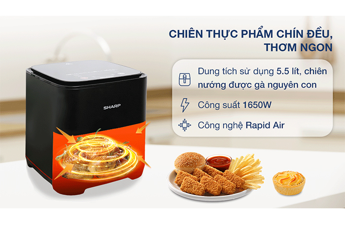 Hình ảnh sản phẩm - [KF-AF70EV-BK] Nồi Chiên Không Dầu Sharp 7.0 Lít