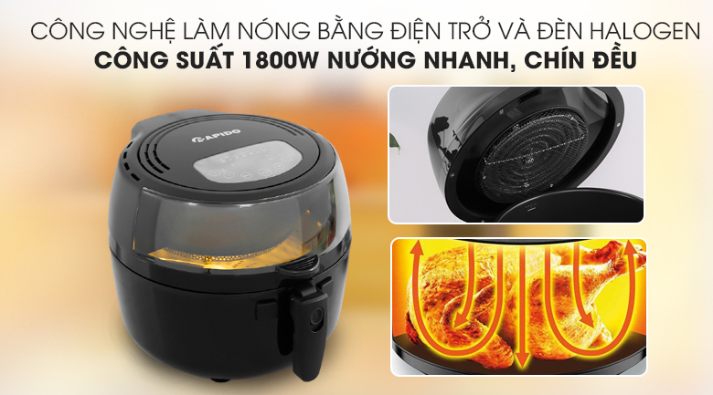 Nướng nhanh - Nồi chiên không dầu Rapido RAF6.5D 6.5 lít