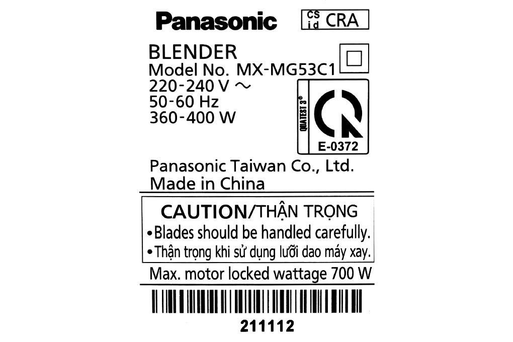Hình ảnh sản phẩm - [MX-MG53C1CRA] Máy Xay Sinh Tố Đa Năng Panasonic 700W
