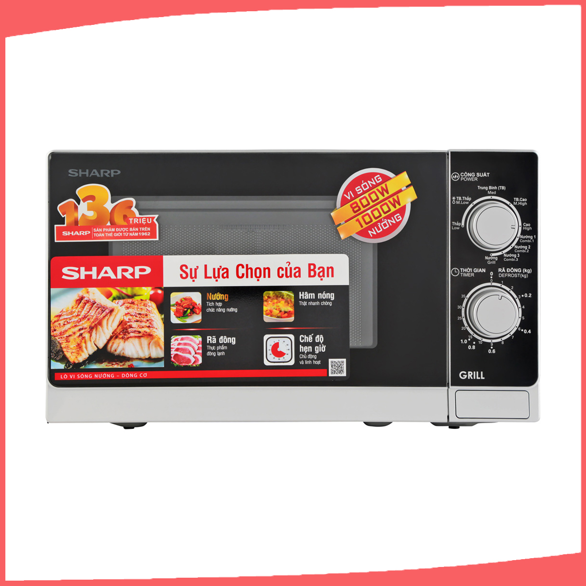 Hình ảnh sản phẩm - [R-G222VN-S] Lò vi sóng có nướng SHARP R-G222VN-S 20 lít
