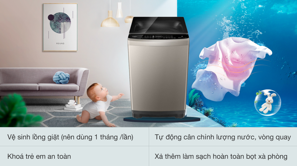 Khóa trẻ em tránh trẻ nghịch phá - Máy giặt Whirlpool VWIID11502FG