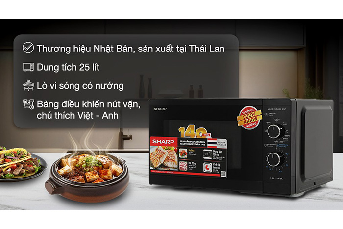 Hình ảnh sản phẩm - [R-G251TV-BK] Lò Vi Sóng Có Nướng Sharp 25 Lít