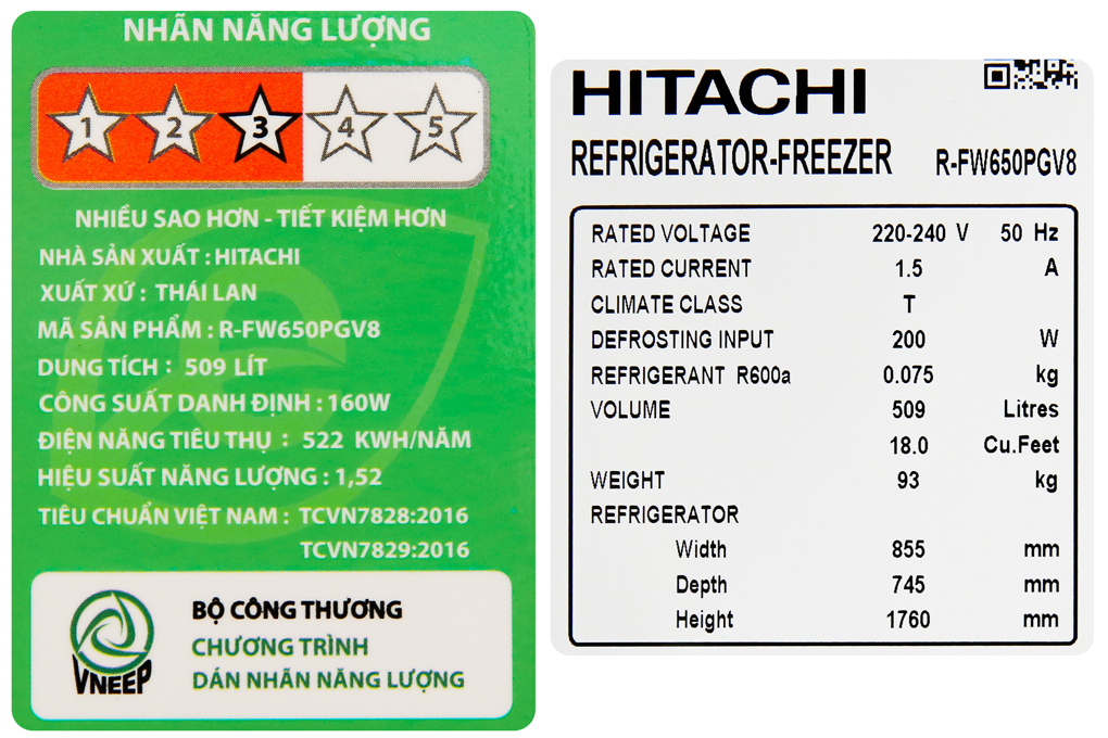 Hình ảnh sản phẩm - [R-FW650PGV8-GBK] Tủ lạnh Hitachi Inverter 509 lít