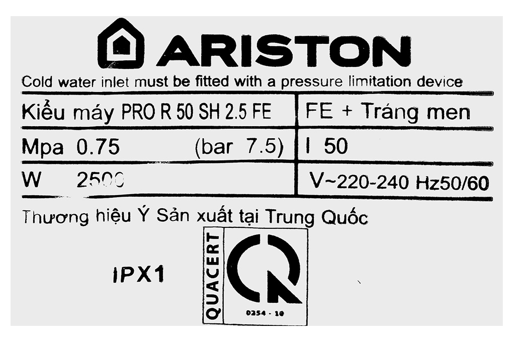 Hình ảnh sản phẩm - [PRO R 50 SH 2.5 FE] Máy nước nóng gián tiếp Ariston 50 lít