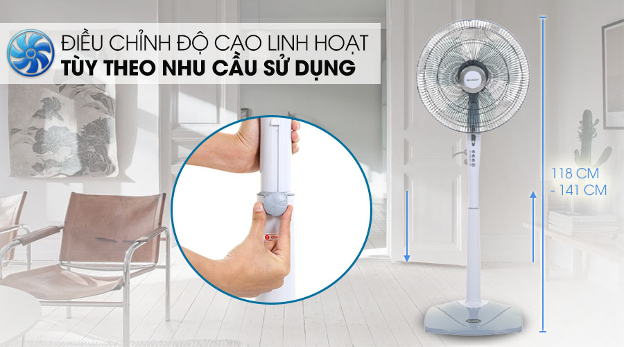 Chiều cao - Quạt đứng Sharp PJ-S40RV-LG