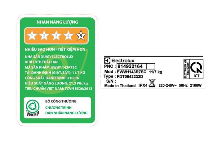 Hình ảnh sản phẩm - [EWW1143R7SC] Máy giặt sấy Electrolux UltimateCare 700 - 11/7kg