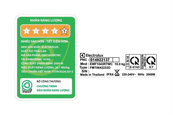 Hình ảnh sản phẩm - [EWF1043R7WC] Máy giặt Electrolux UltimateCare 700 Inverter 10kg