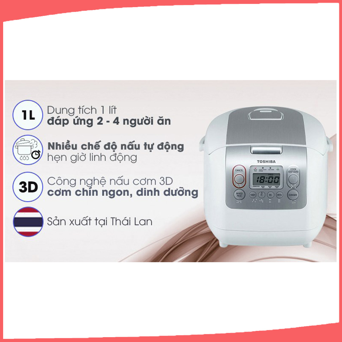 Hình ảnh sản phẩm - [RC-10NMFVN(WT)] Nồi Cơm Điện Tử Toshiba 1 Lít