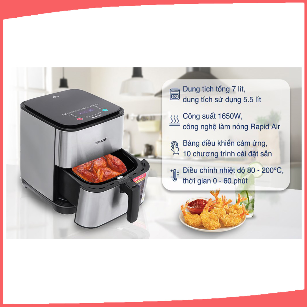 Hình ảnh sản phẩm - [KF-AF70EV-ST] Nồi Chiên Không Dầu Sharp 7 Lít