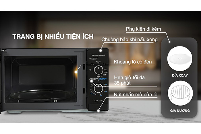 Hình ảnh sản phẩm - [R-G251TV-BK] Lò Vi Sóng Có Nướng Sharp 25 Lít